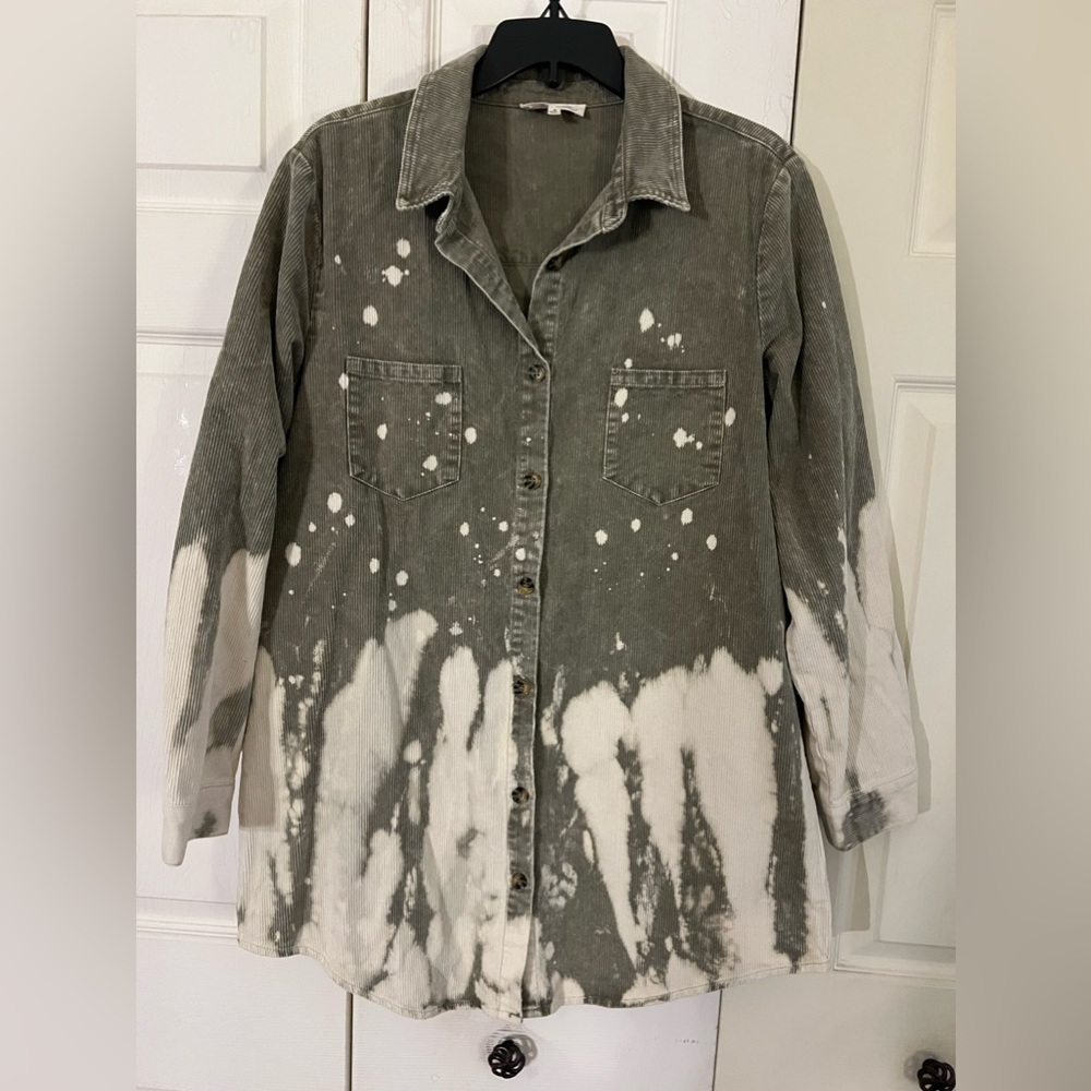 Sage Green and Cream Corduroy Shacket